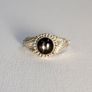 NIB Semi VTG Natural Black Star Diopside 925 Scroll Filigree Ring Sz 6